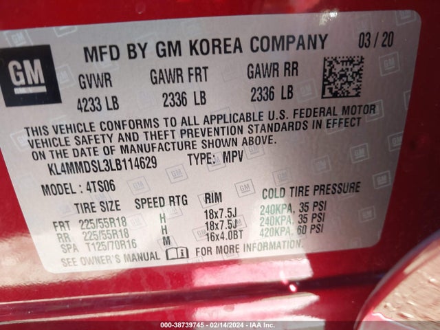 KL4MMDSL3LB114629 Buick Encore Gx Fwd Select