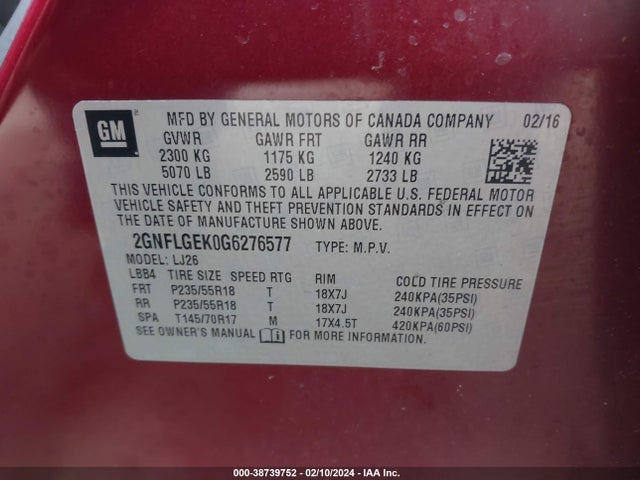 Chevrolet Equinox Ltz 2016 2GNFLGEK0G6276577 Image 9