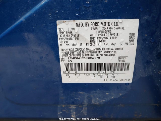 Ford EDGE SEL 2018 2FMPK4J82JBB57979 Image 9