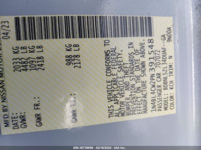1N4BL4CW2PN391548 Nissan Altima Sr Intelligent Awd