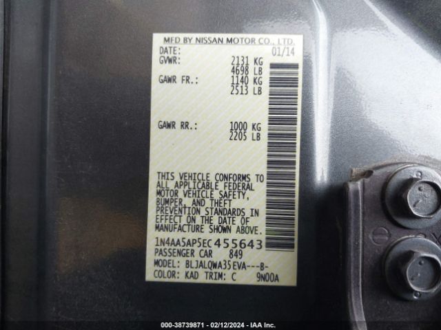 1N4AA5AP5EC455643 Nissan Maxima 3.5 S/3.5 Sv