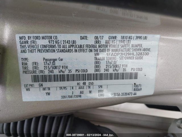 Ford FOCUS SEL 2017 1FADP3H29HL328330 Image 9