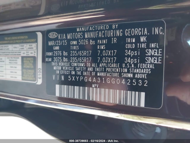 KIA Sorento 2.4l Lx 2016 5XYPG4A31GG042532 Image 9