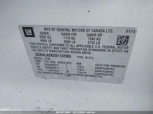 Chevrolet EQUINOX LS 2014 2GNALAEKXE1147960 Image 9