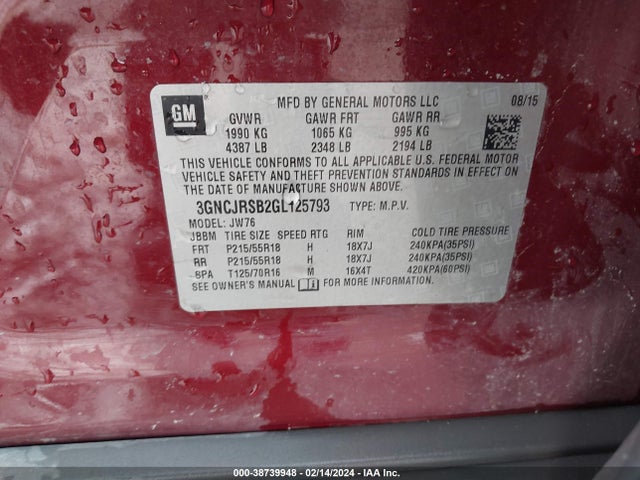 Chevrolet TRAX LTZ 2016 3GNCJRSB2GL125793 Image 9