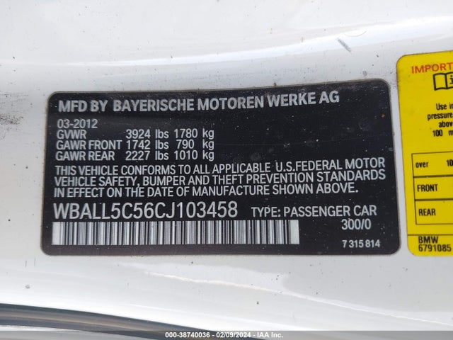 2012 BMW Z4 SDRIVE28I VIN: WBALL5C56CJ103458