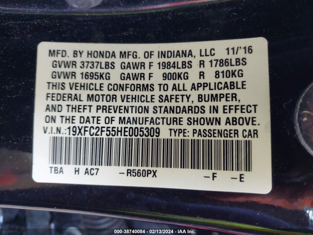 Honda Civic Lx 2017 19XFC2F55HE005309 Image 9