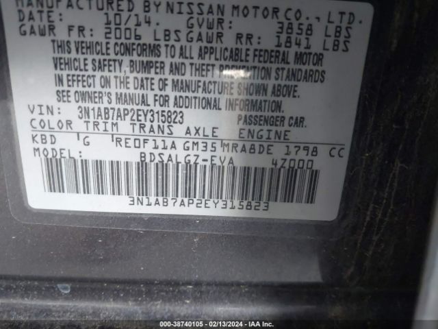 3N1AB7AP2EY315823 Nissan SENTRA SL