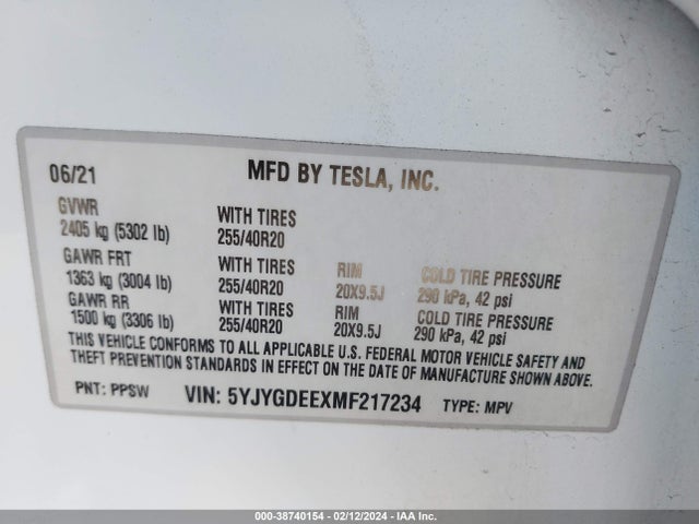 5YJYGDEEXMF217234 Tesla Model Y Long Range Dual Motor All-wheel Drive