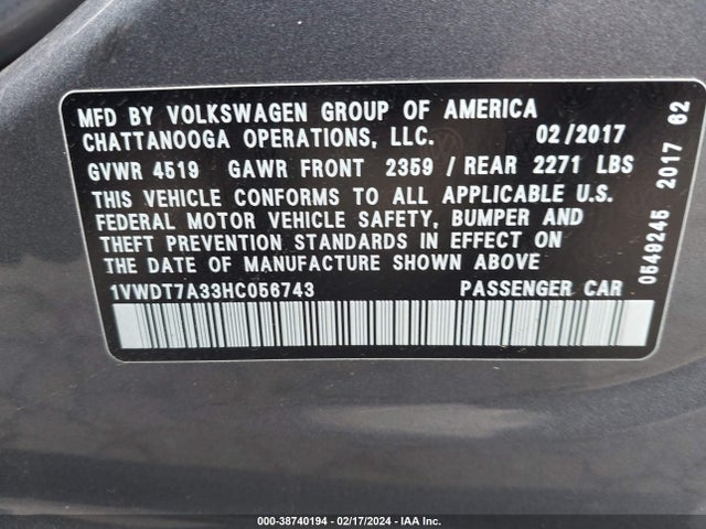 1VWDT7A33HC056743 Volkswagen Passat 1.8t R-line