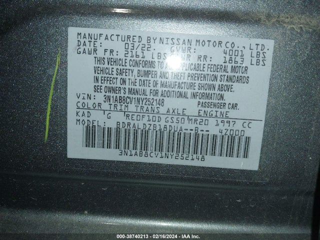 2022 NISSAN SENTRA SV XTRONIC CVT VIN: 3N1AB8CV1NY252148
