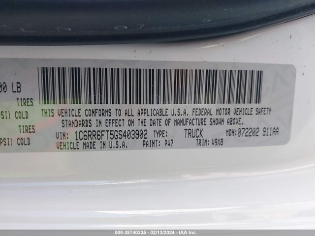 RAM 1500 Tradesman 2016 1C6RR6FT5GS403902 Image 9