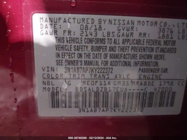 Nissan SENTRA SV 2019 3N1AB7AP7KY222372 Image 9