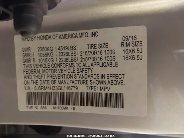 Honda CR-V LX 2016 5J6RM4H33GL116779 Image 9