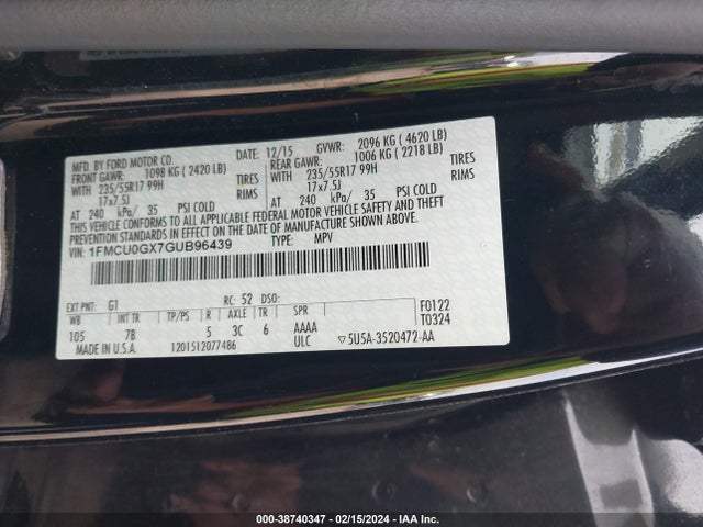 Ford ESCAPE SE 2016 1FMCU0GX7GUB96439 Image 9