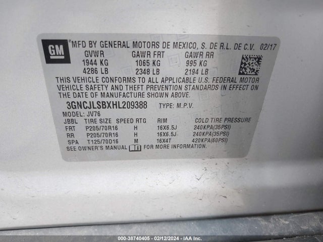 Chevrolet Trax Lt 2017 3GNCJLSBXHL209388 Image 9