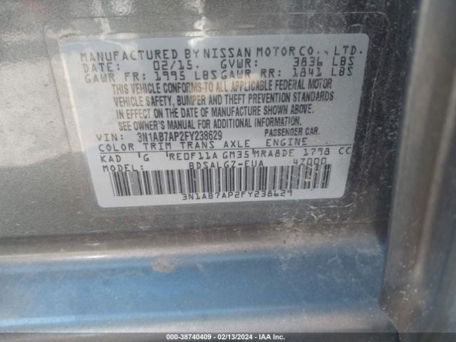 3N1AB7AP2FY238629 Nissan SENTRA SL