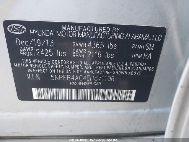 Hyundai SONATA GLS 2014 5NPEB4AC4EH871106 Image 9