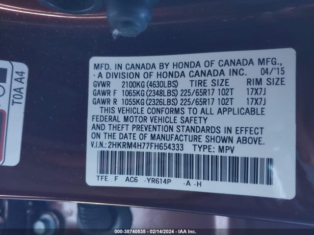 Honda Cr-v Ex-l 2015 2HKRM4H77FH654333 Image 9