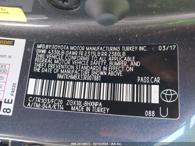 2018 TOYOTA C-HR XLE VIN: NMTKHMBX3JR007881