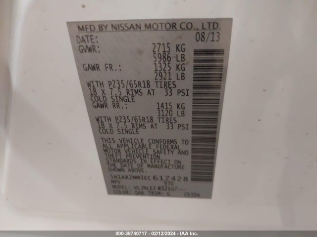 Nissan Pathfinder Sv 2014 5N1AR2MM3EC617428 Image 9