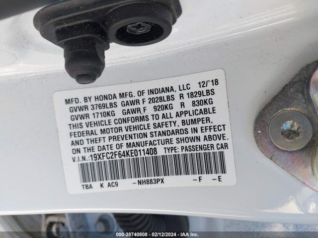 Honda Civic Lx 2019 19XFC2F64KE011408 Image 9