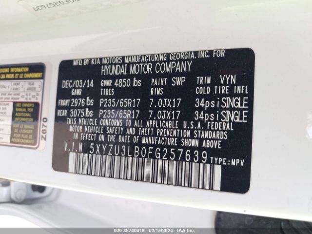 5XYZU3LB0FG257639 Hyundai Santa Fe Sport 2.4l