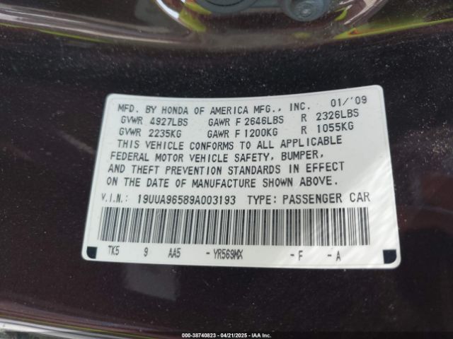 2009 ACURA TL 19UUA96589A003193 Photo 8