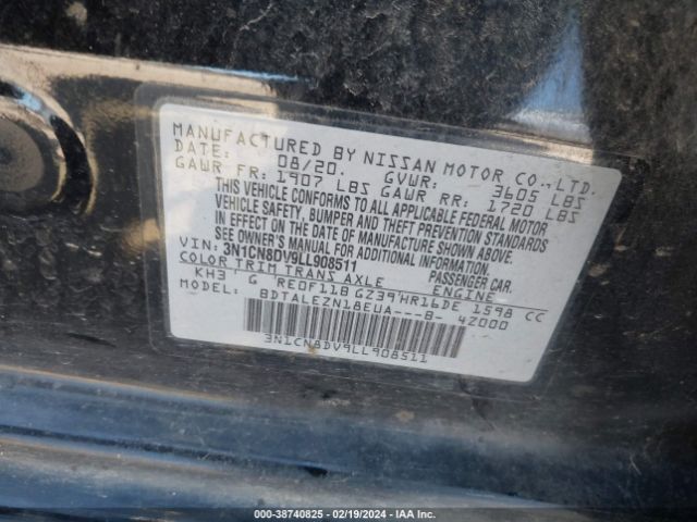 3N1CN8DV9LL908511 Nissan Versa S Xtronic Cvt