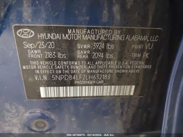 5NPD84LF2LH632183 Hyundai Elantra Limited