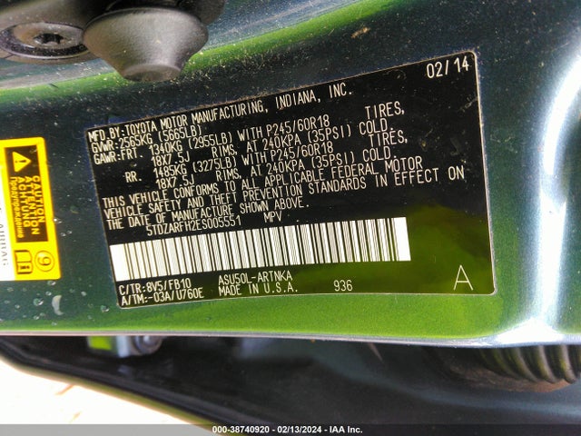 Toyota Highlander Le 2014 5TDZARFH2ES005551 Image 9