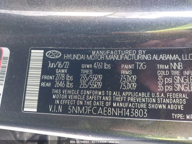 Hyundai TUCSON SEL 2022 5NMJFCAE8NH143803 Image 9