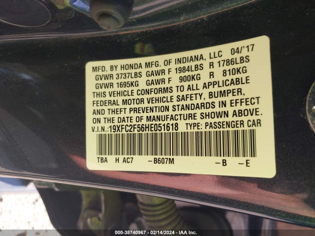 Honda Civic Lx 2017 19XFC2F56HE051618 Image 9