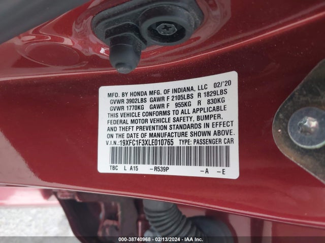 Honda CIVIC EX 2020 19XFC1F3XLE010765 Image 9