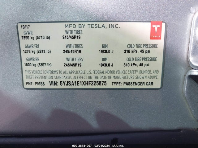 Tesla Model S 60/75 2017 5YJSA1E1XHF225875 Image 9
