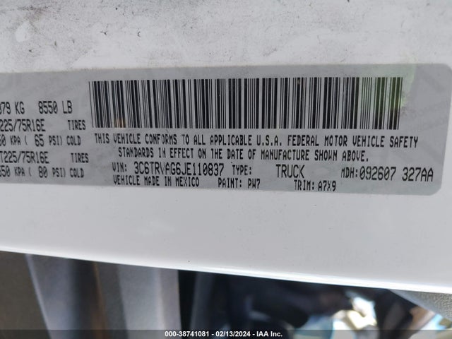 RAM Promaster 1500 2018 3C6TRVAG6JE110837 Image 9