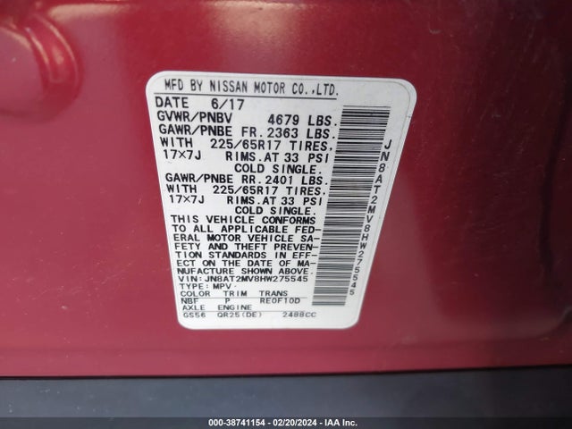 Nissan ROGUE S 2017 JN8AT2MV8HW275545 Image 9