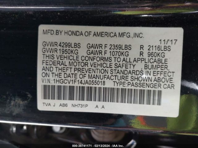 1HGCV1F14JA055018 Honda ACCORD LX
