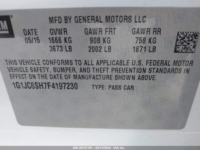 Chevrolet Sonic Lt Auto 2015 1G1JC6SH7F4197230 Image 9