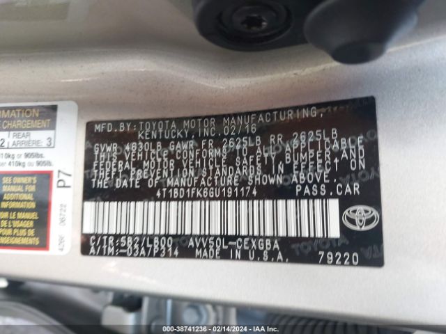 4T1BD1FK6GU191174 Toyota Camry Hybrid Xle