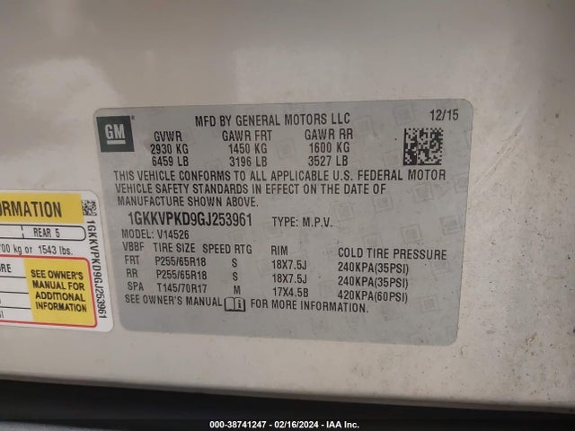 GMC Acadia Sle-2 2016 1GKKVPKD9GJ253961 Image 9