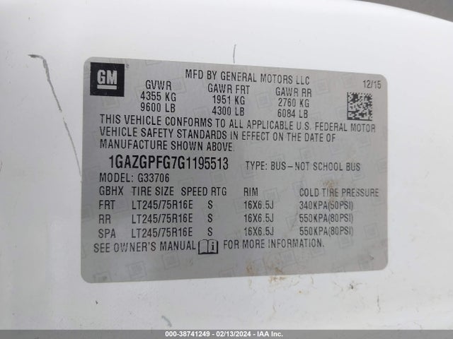 Chevrolet Express 3500 Lt 2016 1GAZGPFG7G1195513 Image 9