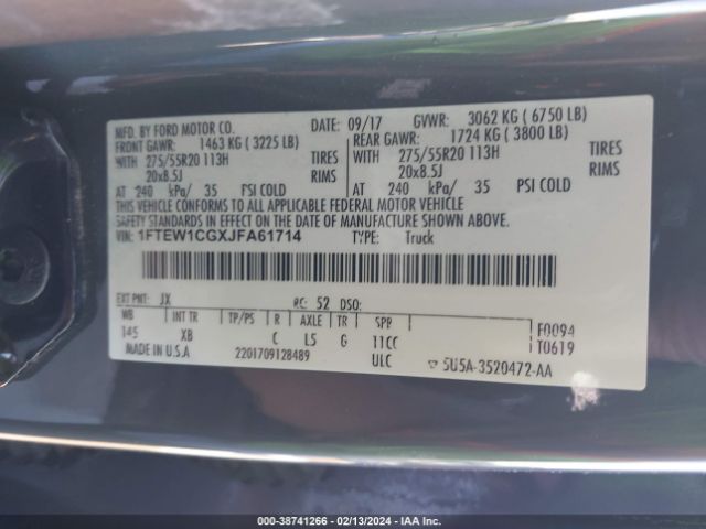1FTEW1CGXJFA61714 Ford F-150 Xlt