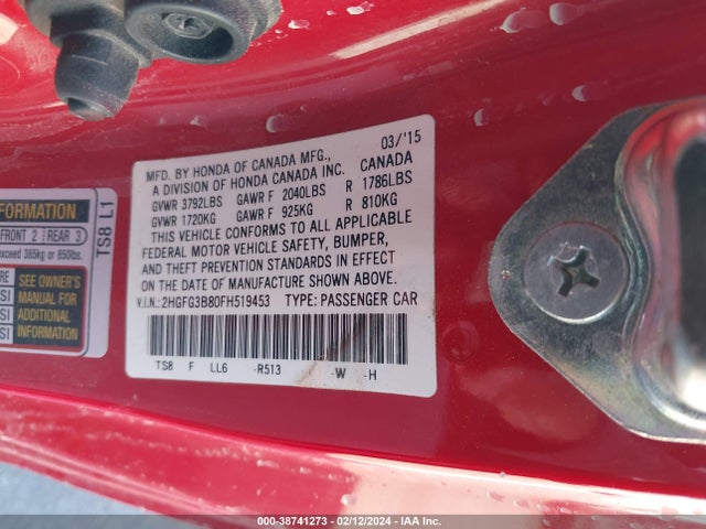 Honda CIVIC EX 2015 2HGFG3B80FH519453 Image 9