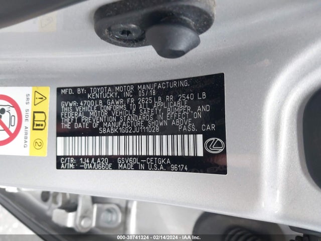 58ABK1GG2JU111028 Lexus ES 350