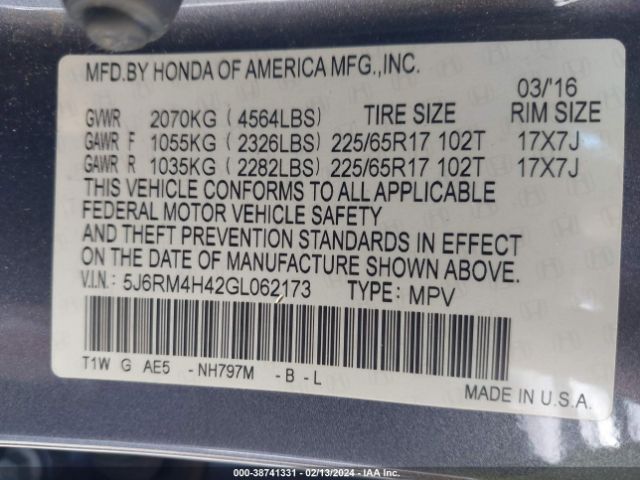 5J6RM4H42GL062173 Honda CR-V SE