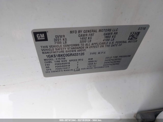 GMC YUKON SLT 2016 1GKS1BKC0GR433126 Image 9