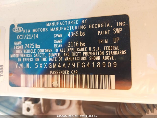 KIA Optima Lx 2015 5XXGM4A79FG418909 Image 9