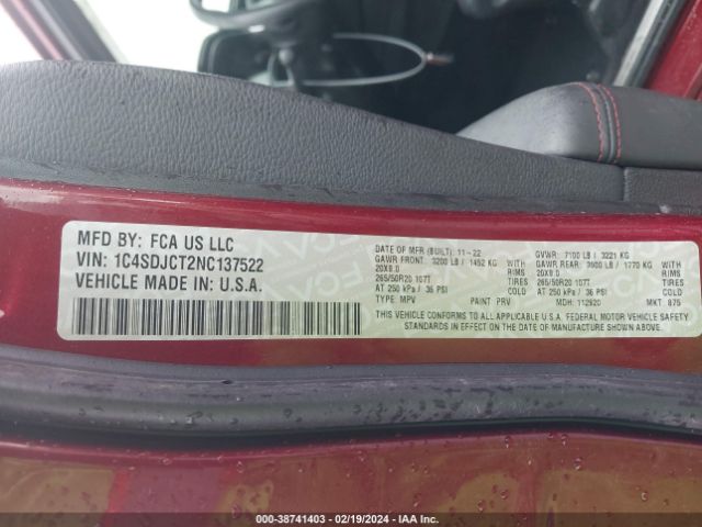 1C4SDJCT2NC137522 Dodge Durango R/t Awd