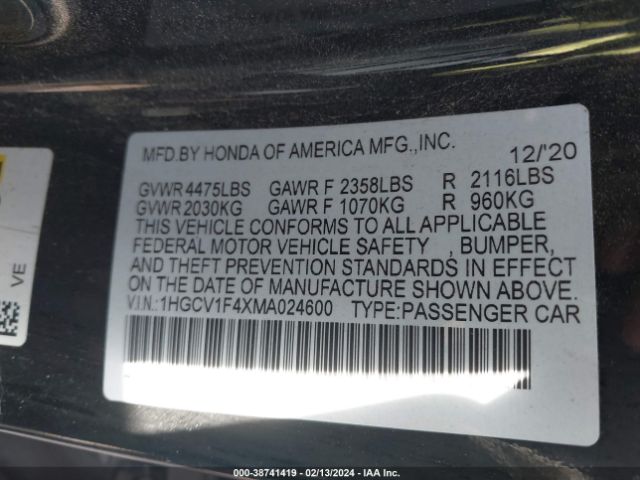 1HGCV1F4XMA024600 Honda Accord Sport Special Edition